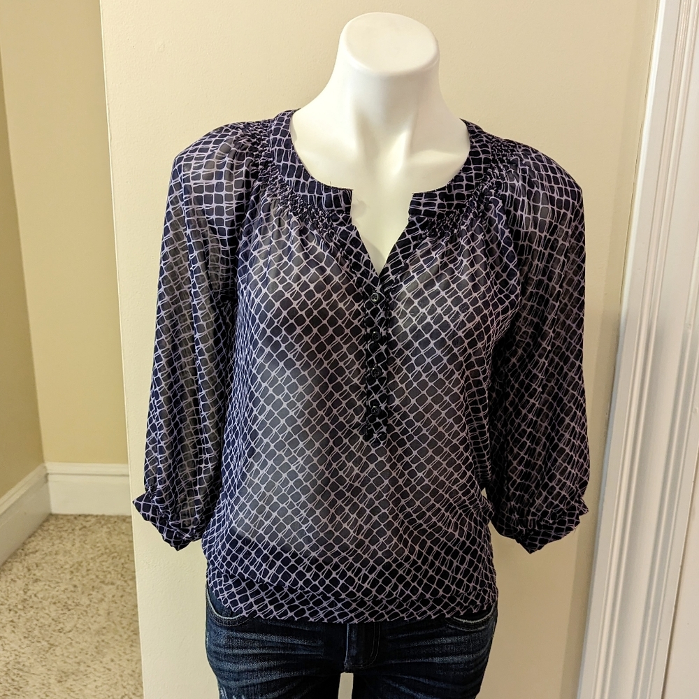 Bmdm purple sheer print blouse size small